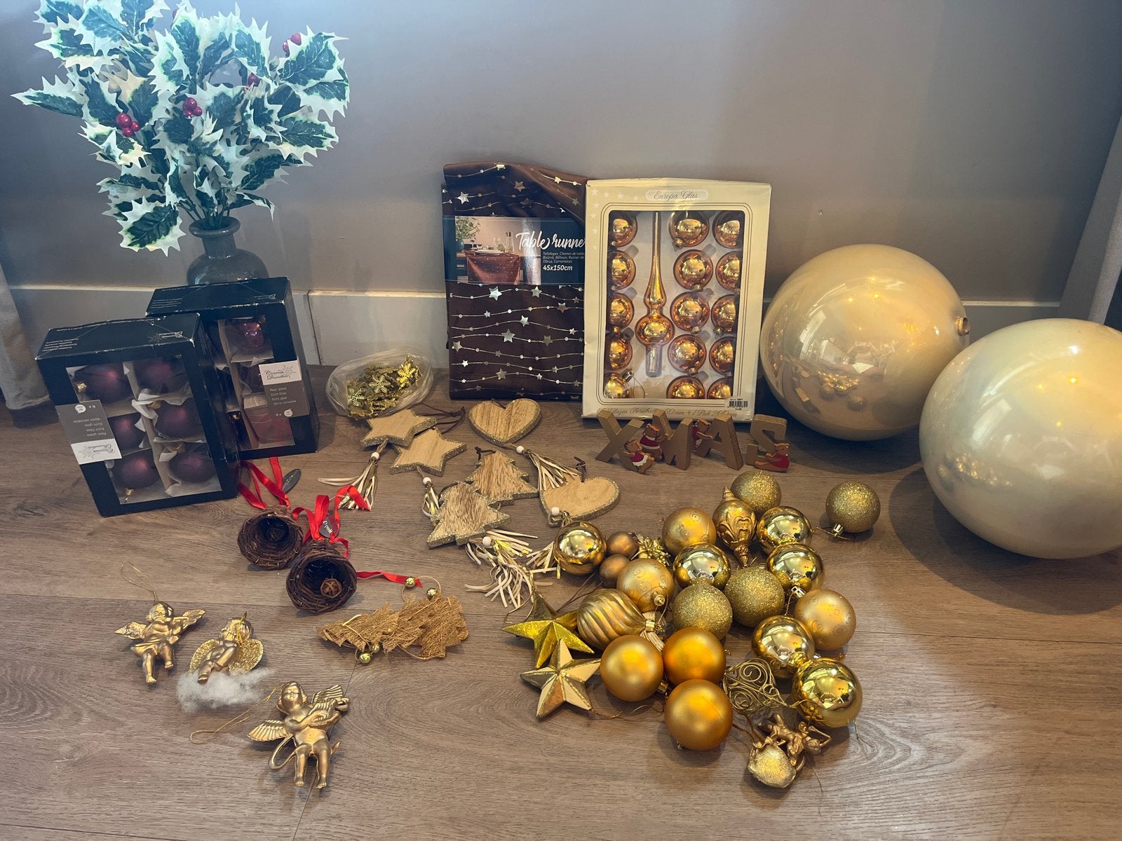 Complete partij kerstdecoratie te koop - goud, Diversen, Kerst, Ophalen, Zo goed als nieuw
