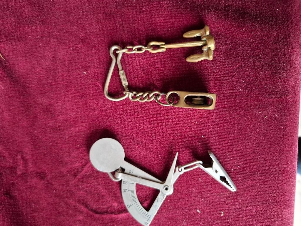 Vintage koperen sleutelhangers Anker, catrol en sextant, Ophalen of Verzenden