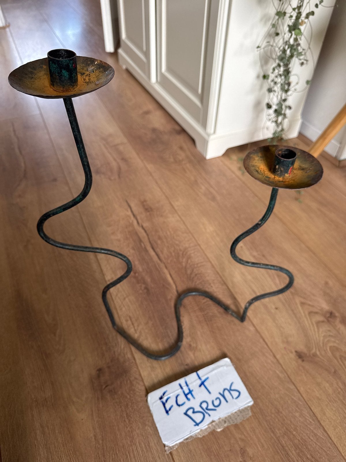 Vintage bronzen kandelaar - Uniek design, Ophalen of Verzenden, Koper of Brons