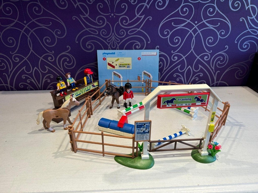 Playmobil 4185 – Springparcours Paarden set, Complete set, Ophalen of Verzenden, Zo goed als nieuw, Sports & action