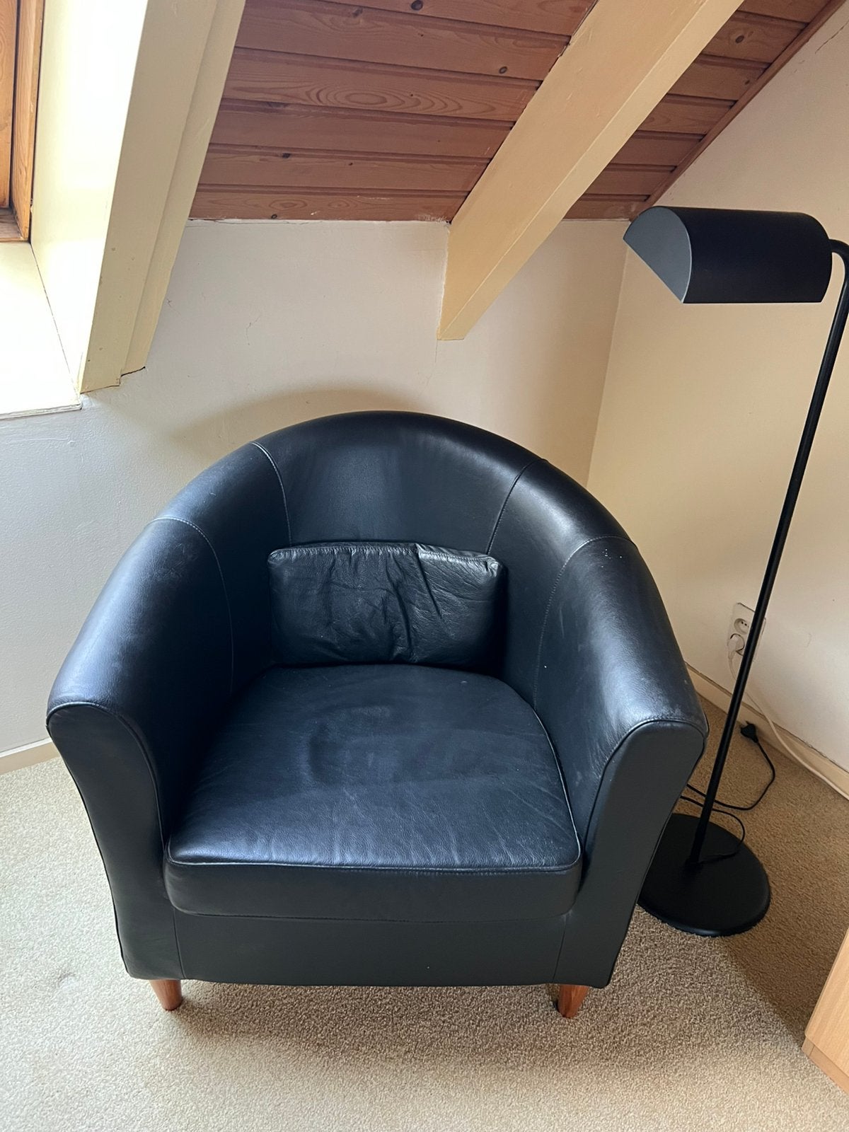 Zwart leren ikea fauteuil, Huis en Inrichting, Ophalen, Gebruikt, 75 tot 100 cm, 50 tot 75 cm