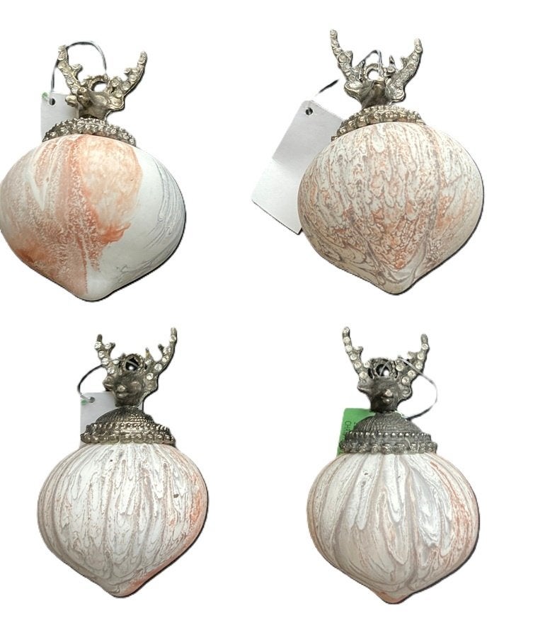 KERSTBAL van HOUT met CAP van RENDIER en ZIRCONIAS 4 stuks, -, -, Nieuw, Ophalen of Verzenden