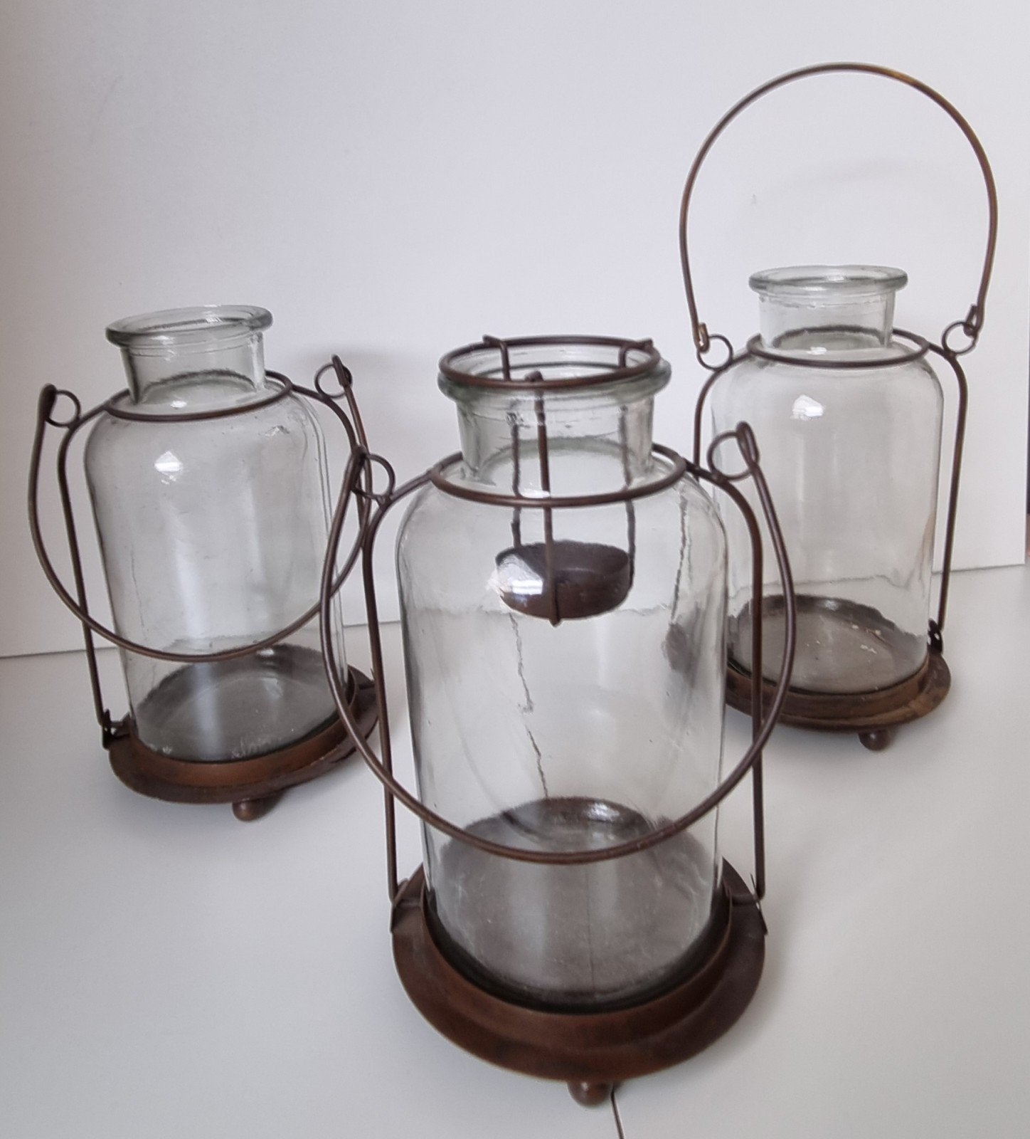 3x Daan Kromhout Waxinelichthouder Melkbus metaal glas, Ophalen of Verzenden, Gebruikt, Glas, 22 cm