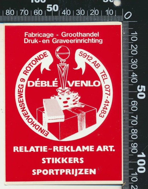 Sticker: Deble Venlo - Relatiegeschenken (2), Ophalen of Verzenden, Zo goed als nieuw, Bedrijf of Vereniging
