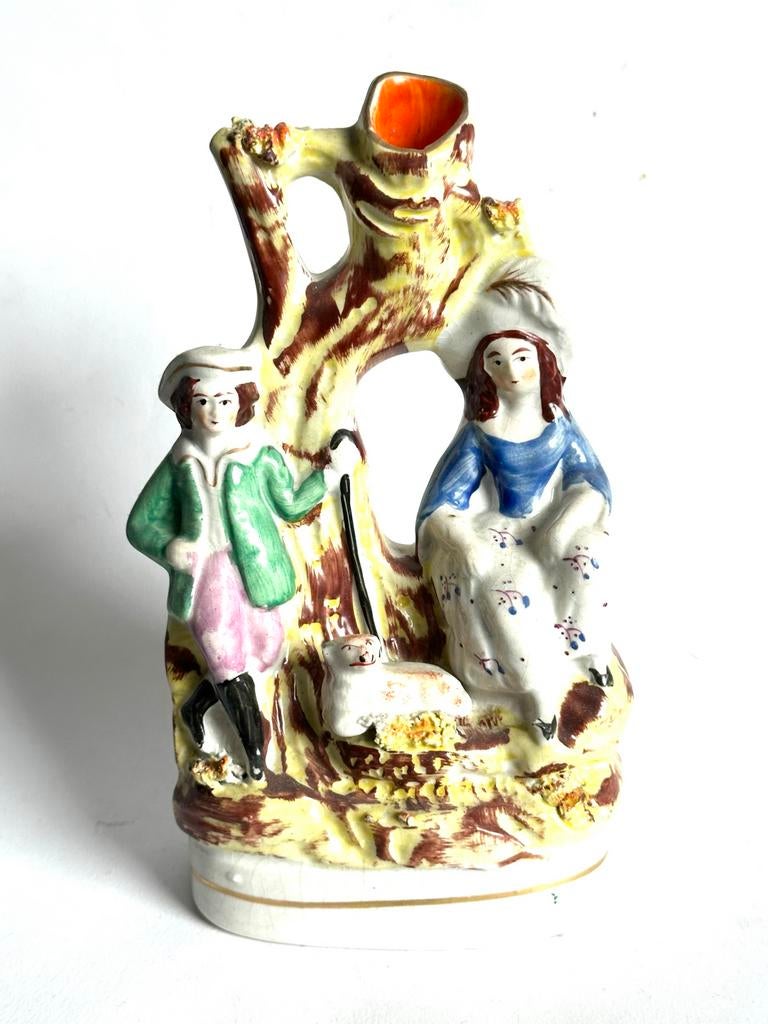 Antieke Staffordshire Spill Vase - Herder en Vrouw, Ophalen of Verzenden