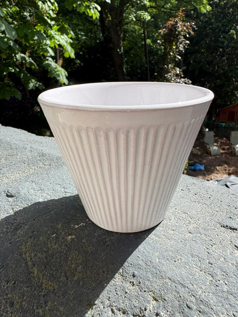 Vintage retro wit glazuur pot adco?, Tuin en Terras, Bloempotten, Aardewerk, Minder dan 40 cm, Minder dan 25 cm, Rond, Ophalen of Verzenden