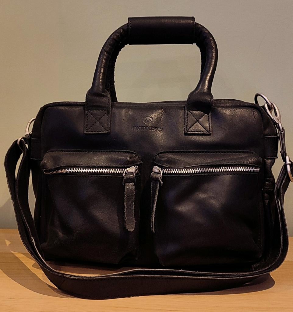 Zwart leren laptop tas, Micmacbags tas, Ophalen of Verzenden, Zo goed als nieuw, Zwart, Overige typen