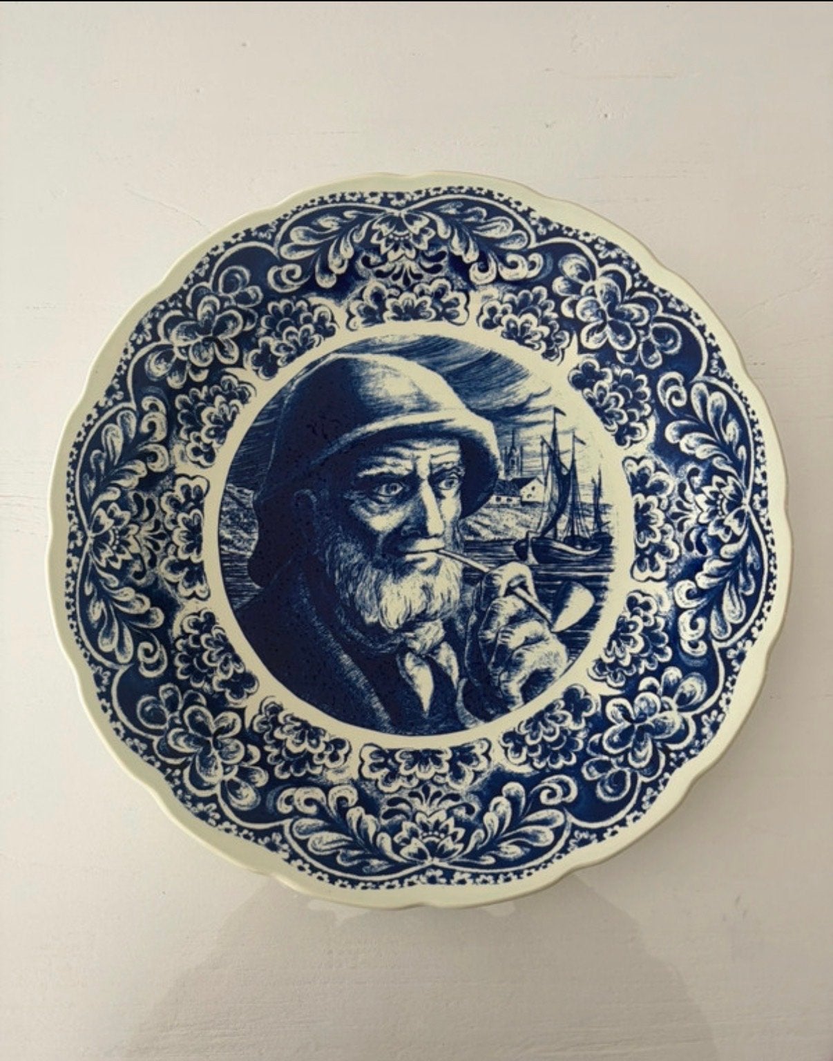 Vintage Boch Delfts Blauw Wandbord Visser met Pijp, Antiek en Kunst, Antiek | Wandborden en Tegels, Ophalen of Verzenden