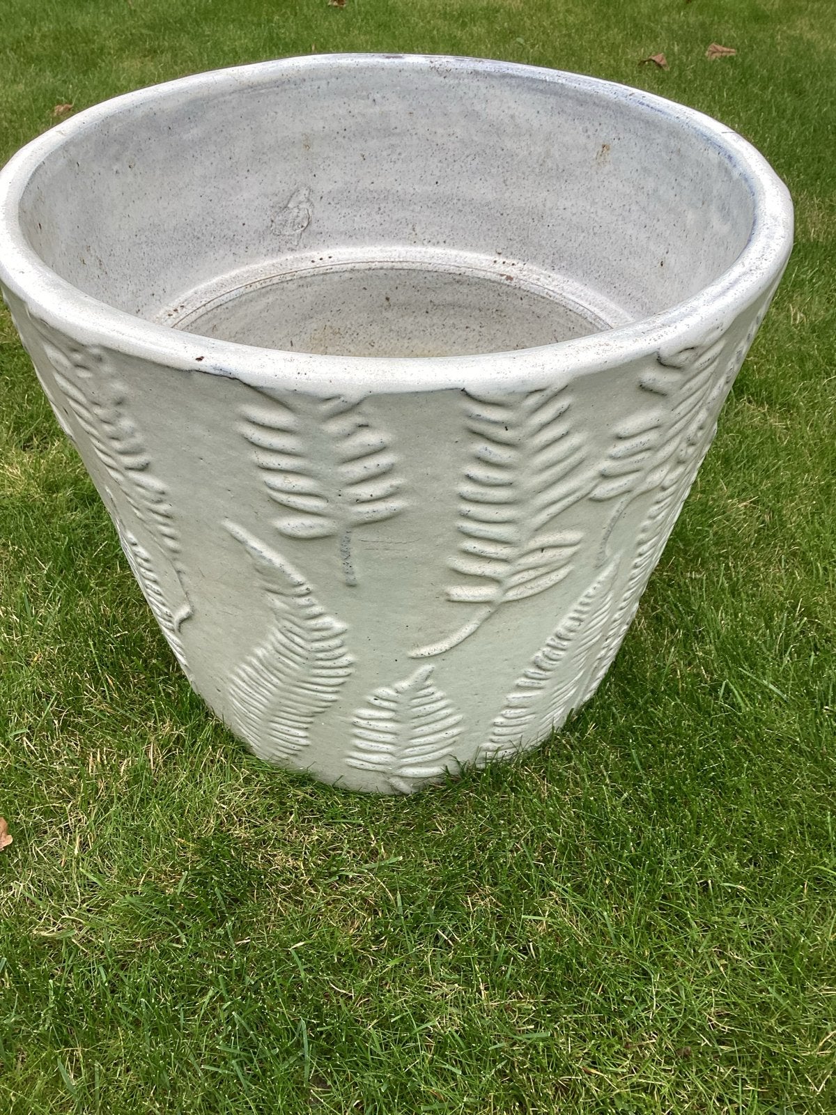 Grote zware bloempot met varen reliëf, 37x43cm, Ophalen, Gebruikt, 40 cm of meer, Rond
