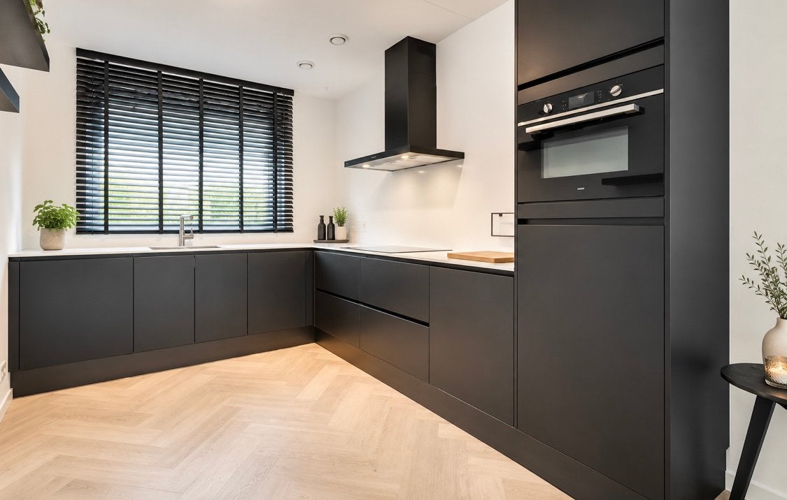 ✨LUXE ZWARTE GREEPLOOS KEUKEN+APPARATUUR✨, Huis en Inrichting, Ophalen, Zwart, Hoekkeuken, Zo goed als nieuw