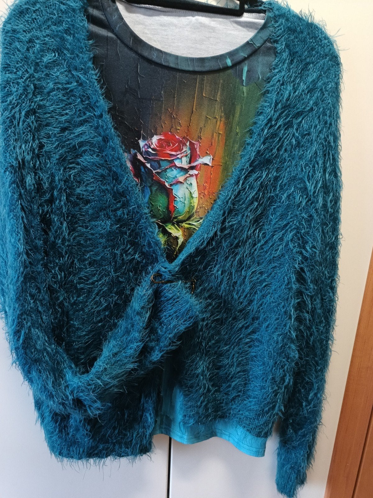 Tweedelig vest petrol met Tshirt rozenprint, Ophalen of Verzenden