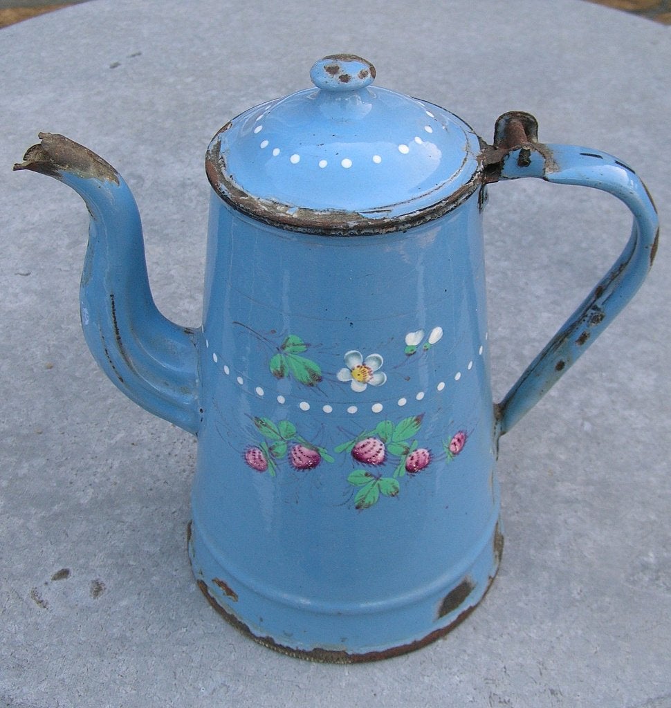 Koffiekan met bloemen, Antiek en Kunst, Antiek | Emaille, Ophalen of Verzenden