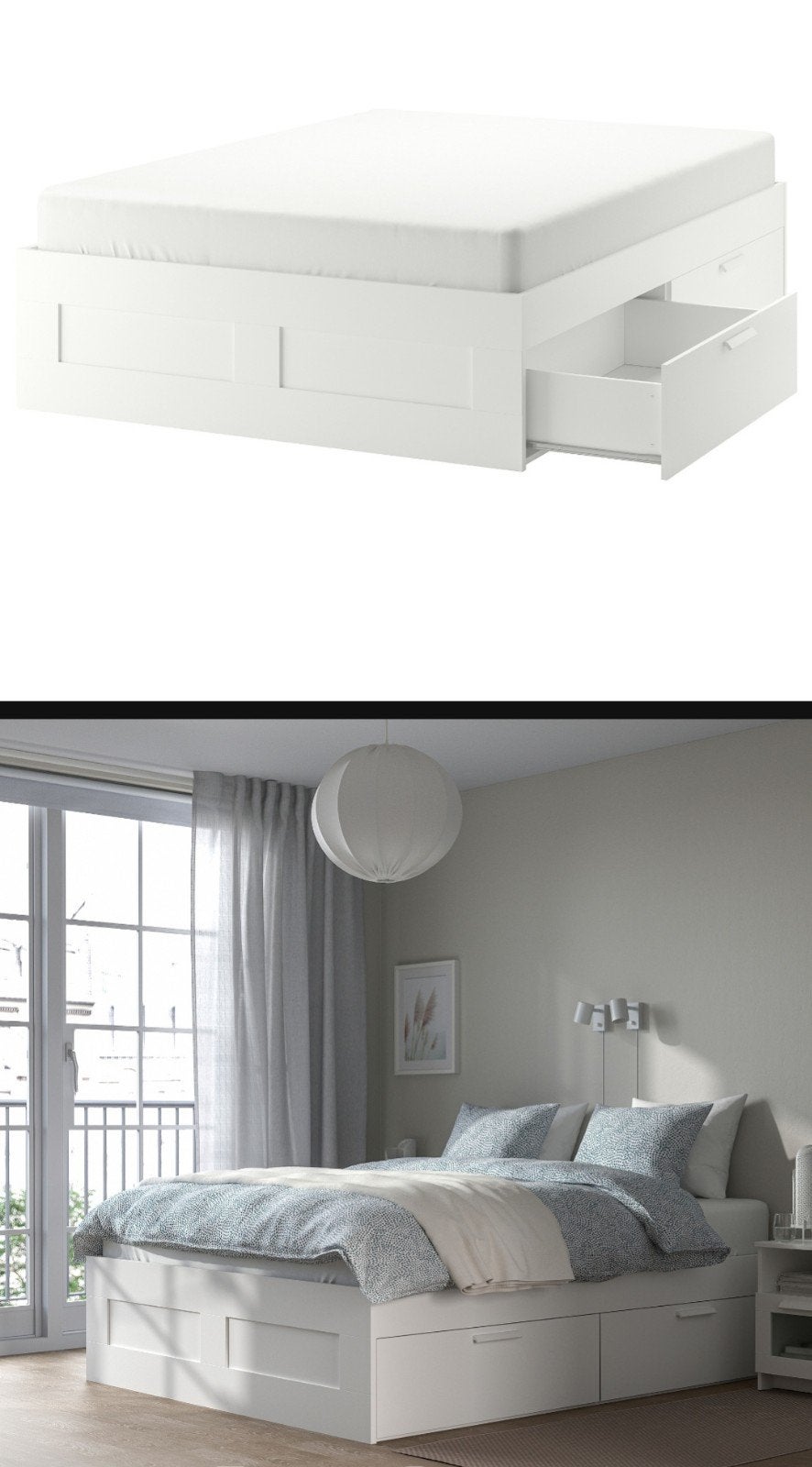 IKEA Brimnes Bedframe met opbergruimte - Wit, 140x200 cm, Ophalen, Overige materialen, Modern, functioneel, Wit