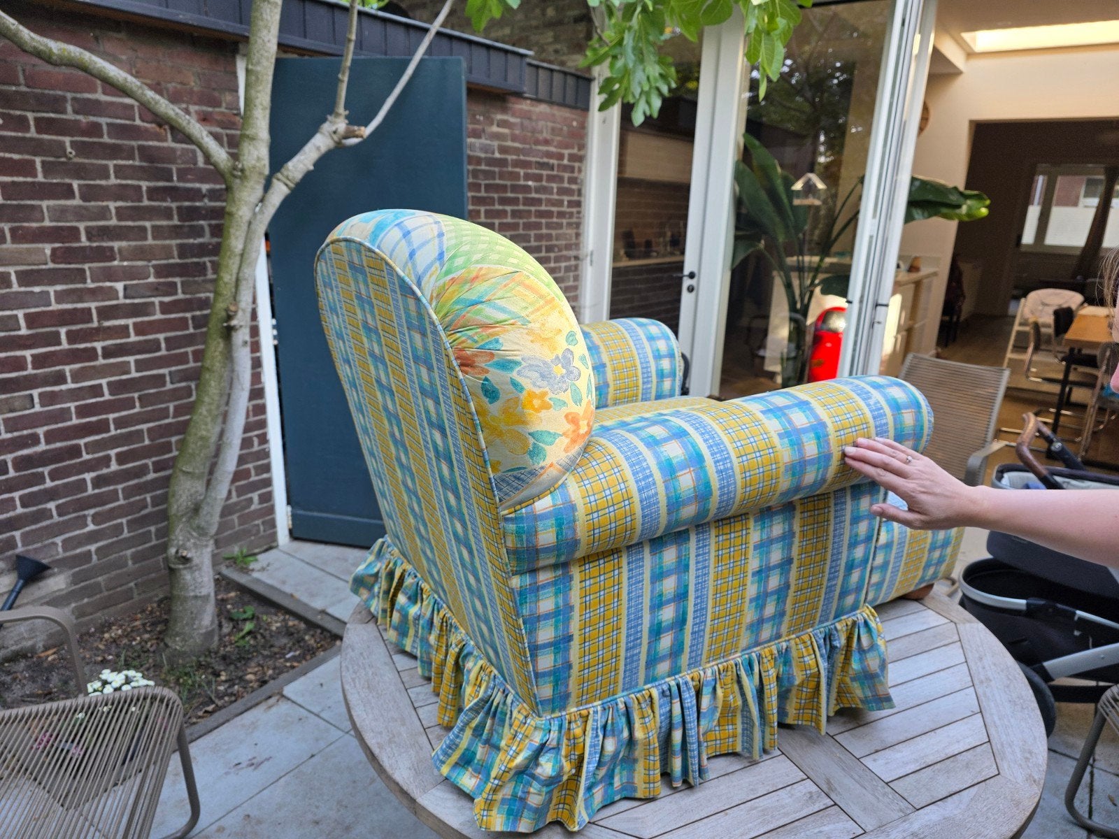 Patchwork Kinder Fauteuil met Voetenbankje- Uniek Design, Ophalen, Gebruikt, 75 tot 100 cm, Stof