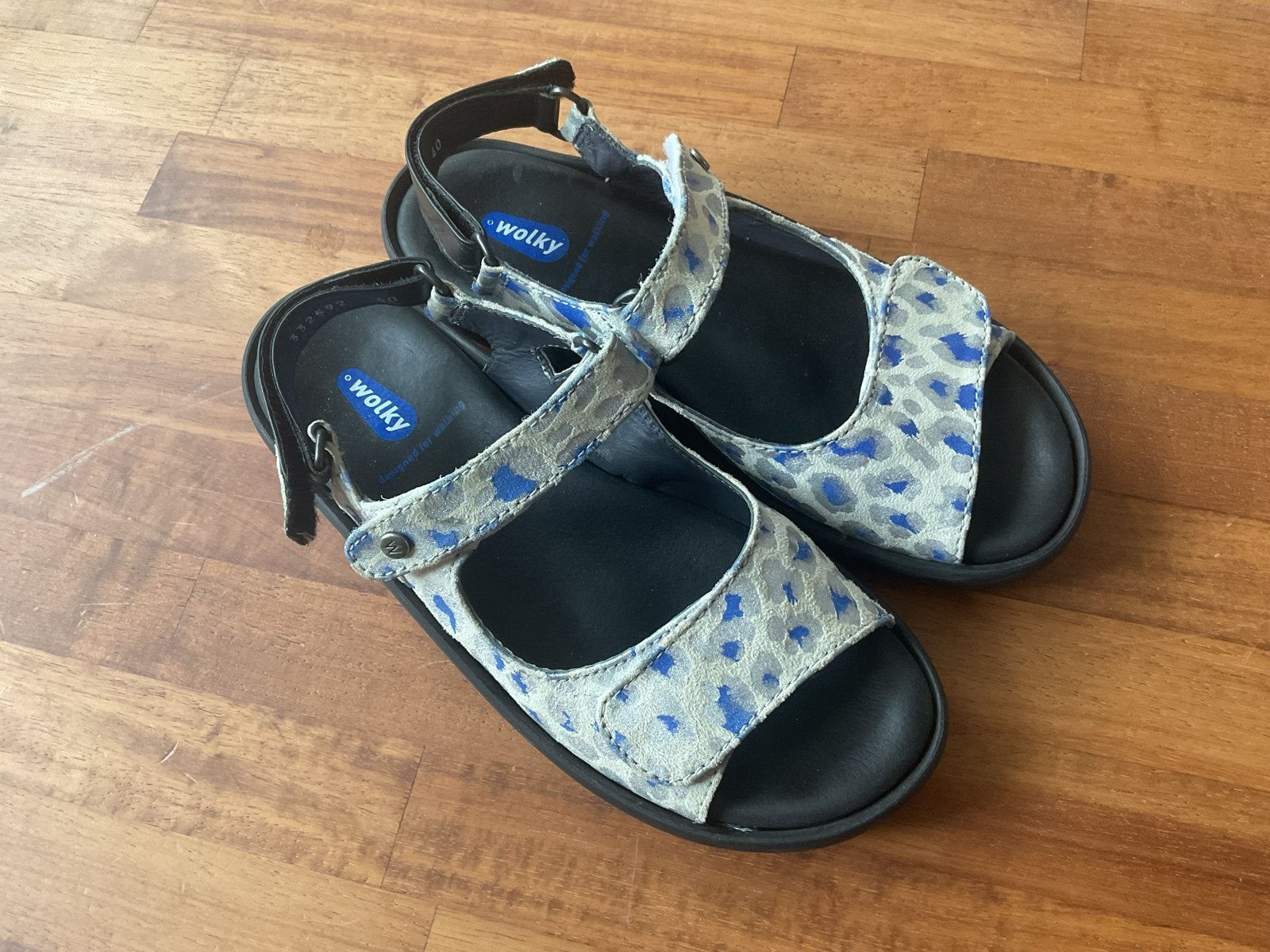Wolky sandalen met luipaardprint, maat 40, Ophalen of Verzenden, Gedragen, Grijs, Sandalen of Muiltjes
