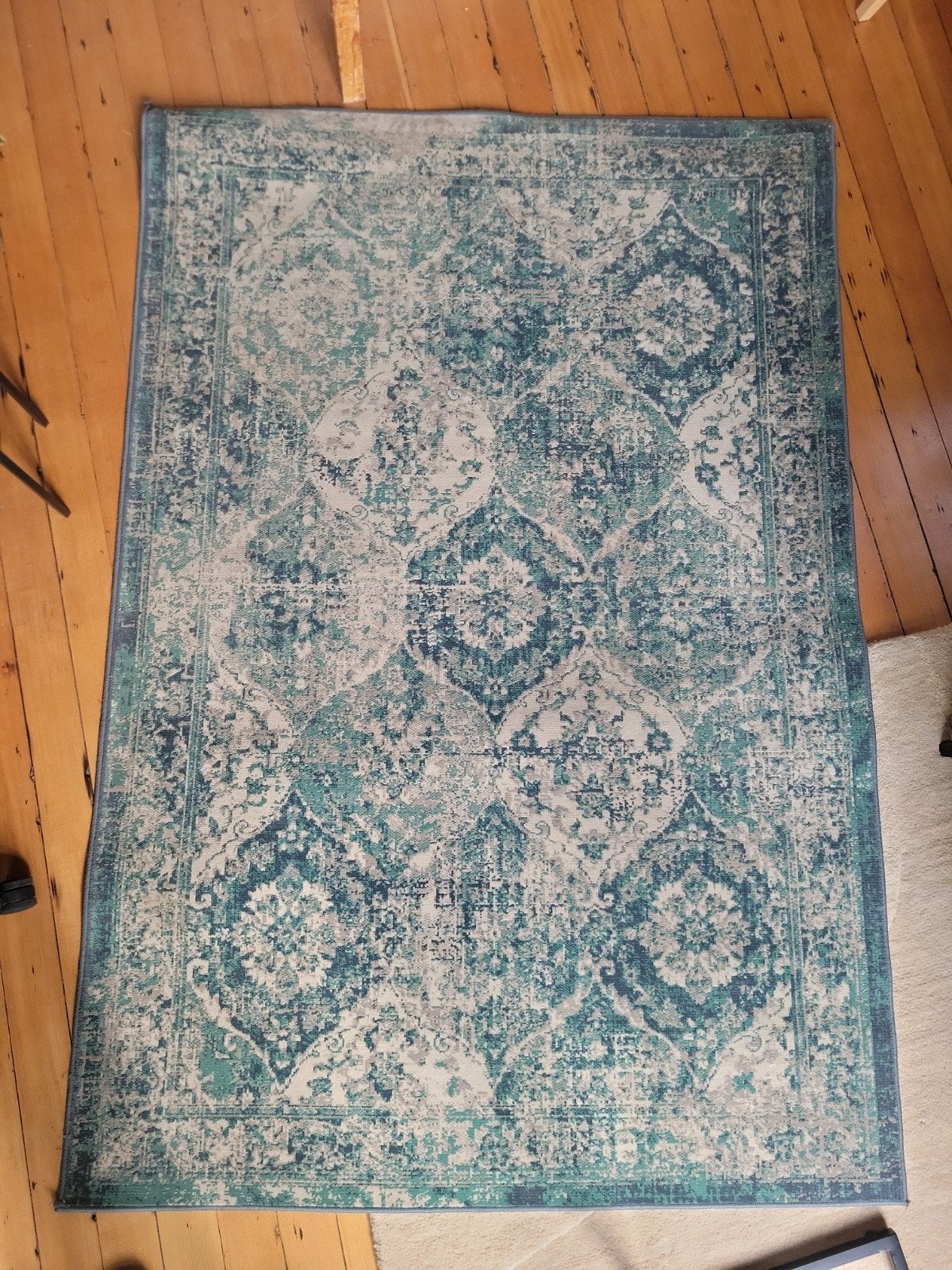 Groen vloerkleed met patroon (Ikea) 133x195, Ophalen, Gebruikt, 100 tot 150 cm, Blauw
