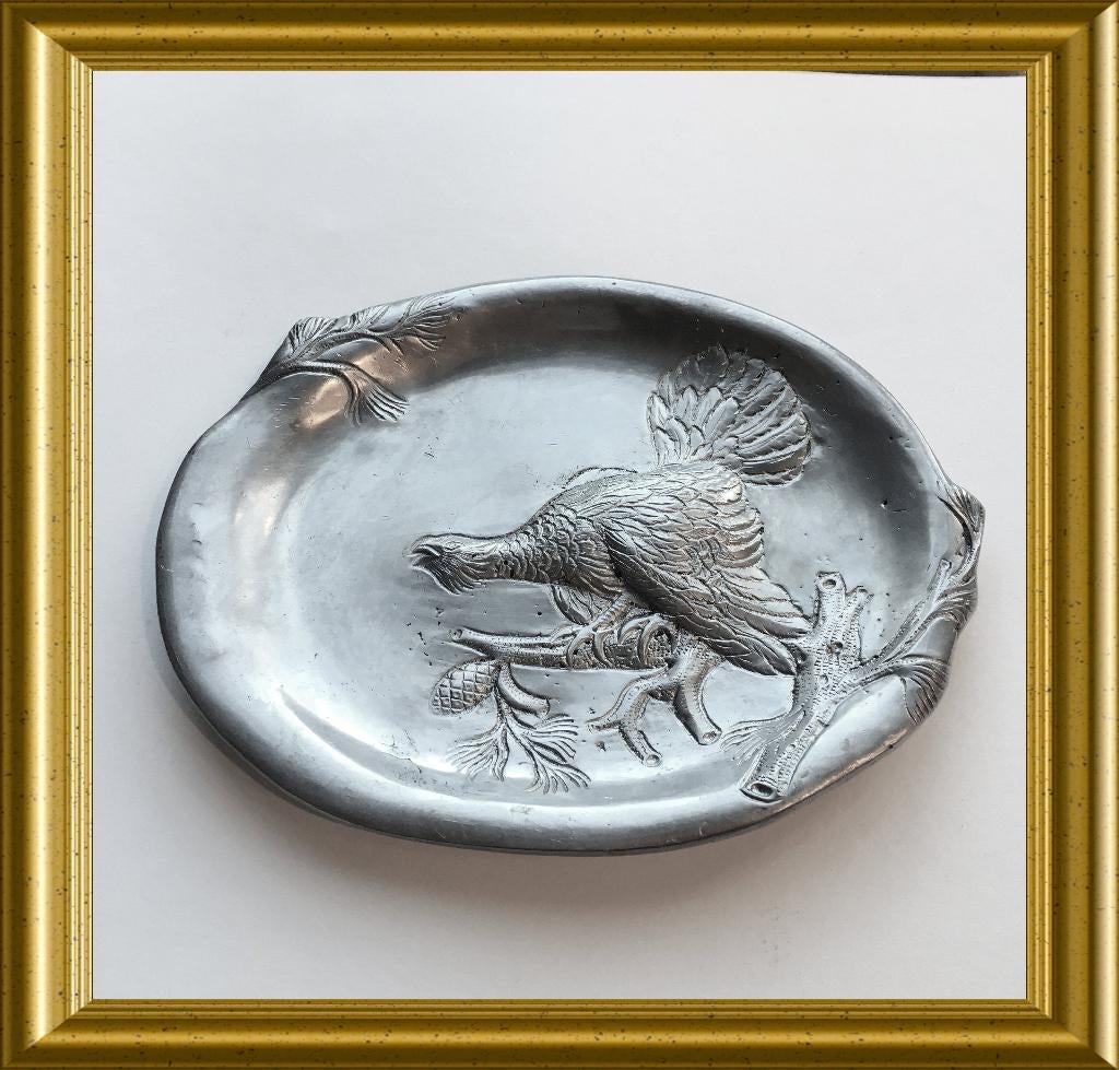 Vintage tinnen schaaltje, videpoche, vogel (korhoen), Ophalen of Verzenden