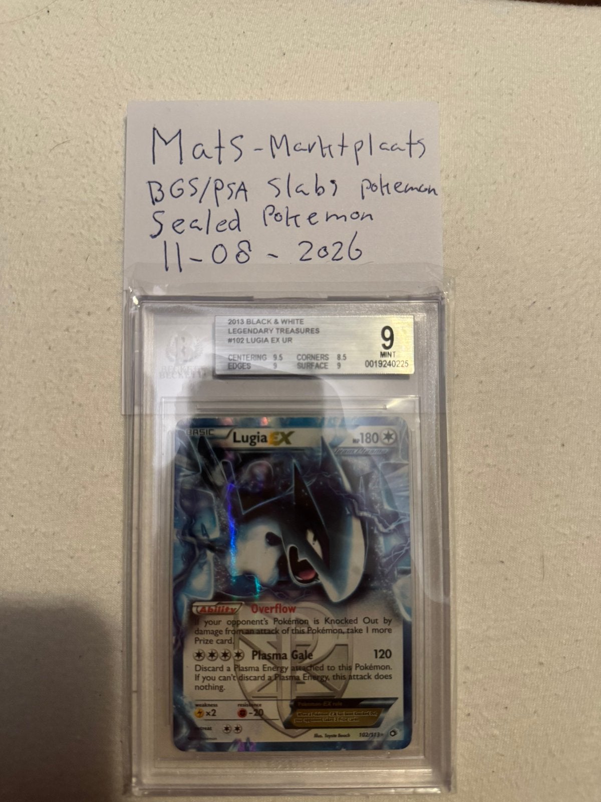 Lugia EX 102 Ultra Rare BGS 9 Pokemon Legendary Treasures, Ophalen of Verzenden