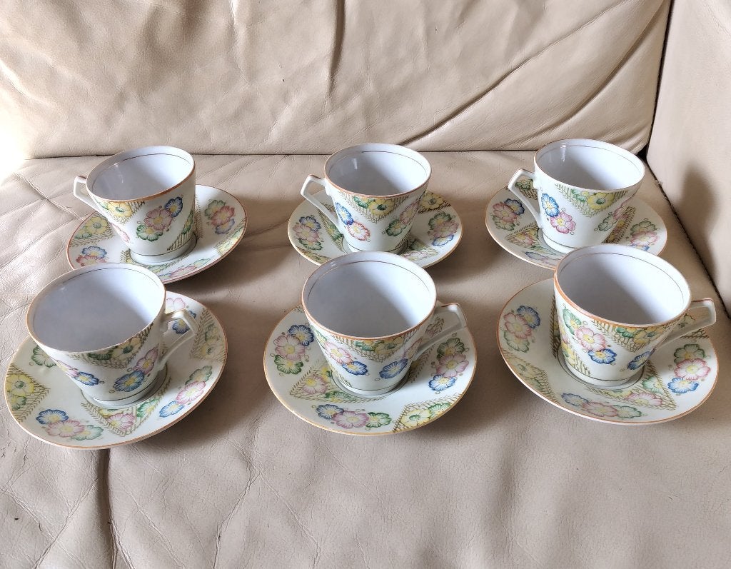 6 kopjes en schoteltjes Royal Kentucky, Antiek en Kunst, Antiek | Servies compleet, Ophalen of Verzenden