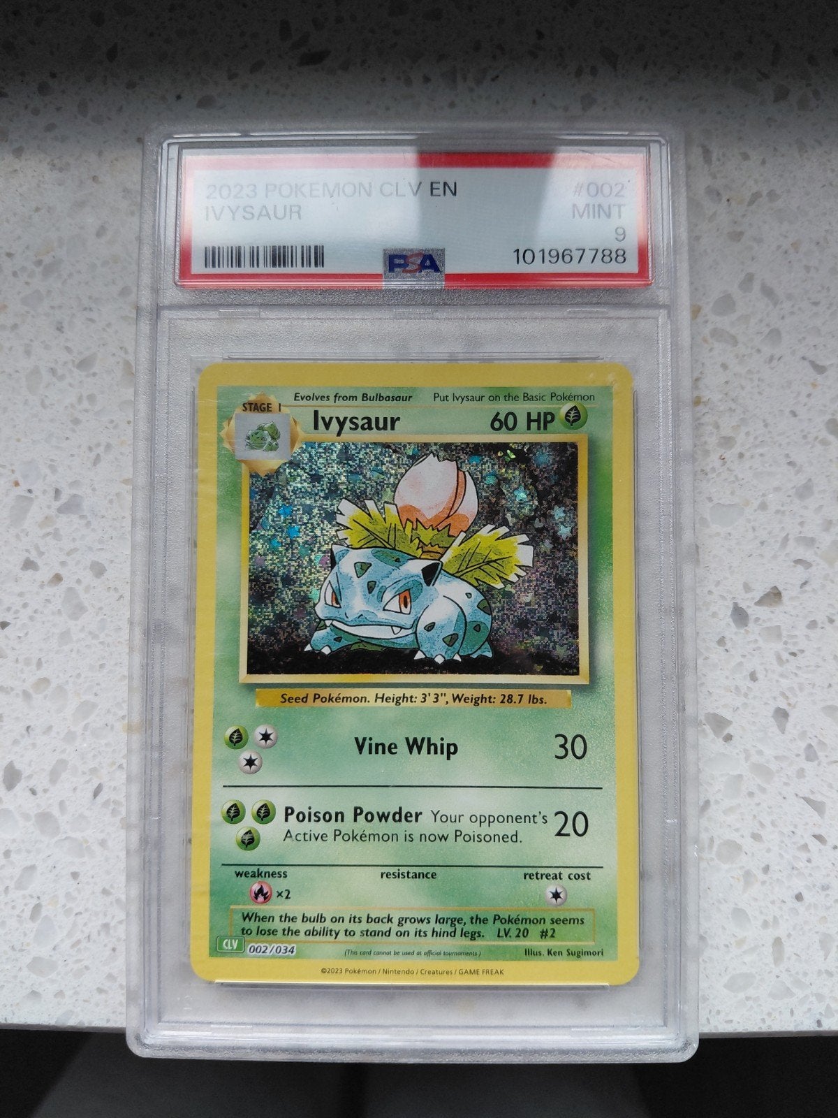 Ivysaur Pokémon kaart 2023 CLV EN #002 MINT 9 PSA gegr, Verzenden, Zo goed als nieuw, Losse kaart