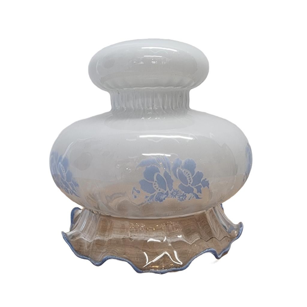 Vintage Franse glazen lampenkap, Huis en Inrichting, Lampen | Lampenkappen, Gebruikt, Blauw, Ophalen of Verzenden, Minder dan 25 cm
