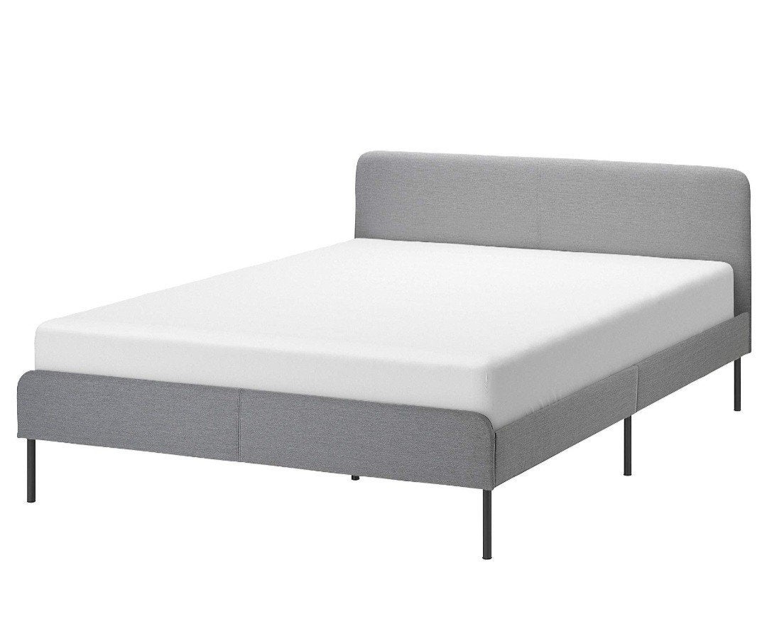 IKEA slattum Grijs Bed 160x200 met Lattenbodem en Matras, Ophalen, Gebruikt, Tweepersoons, 200 cm