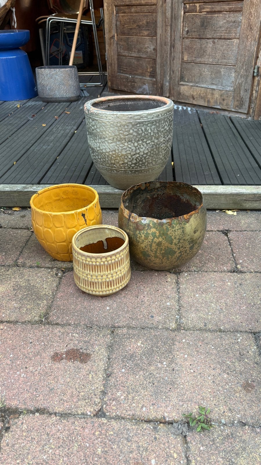 Set van 4 gouden en gele bloempotten, Tuin en Terras, Ophalen, Gebruikt, Rond, Binnen
