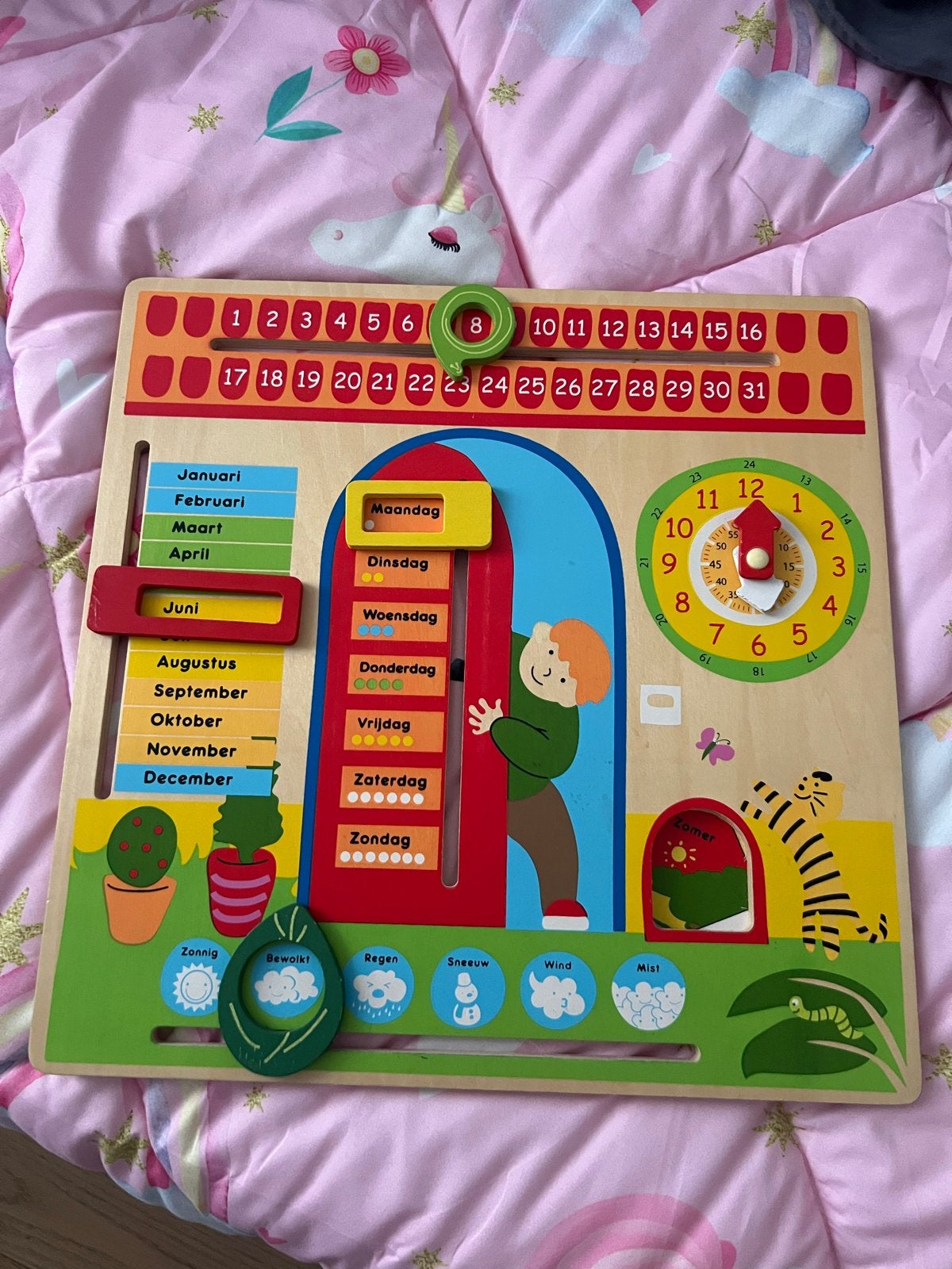 Houten leerklok met kalender - Educatief en mooi, Kinderen en Baby's, Speelgoed | Educatief en Creatief, Ophalen of Verzenden