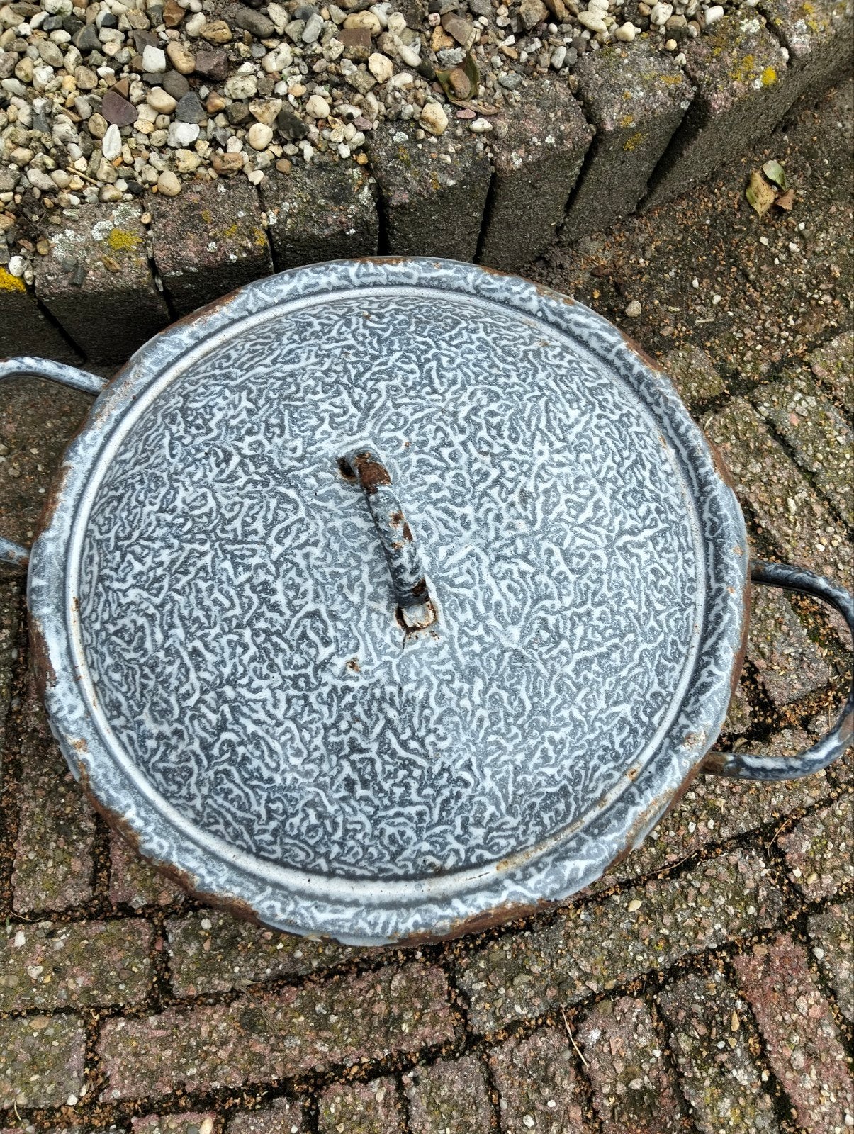 Vintage geëmailleerde pan met deksel, Ophalen of Verzenden
