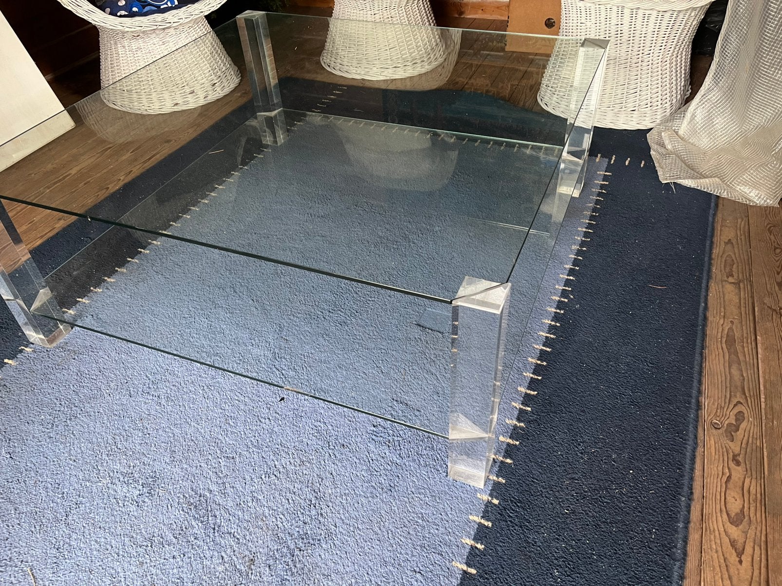 Glazen salontafel, Huis en Inrichting, Tafels | Salontafels, Ophalen, Gebruikt, 100 tot 150 cm, Vierkant