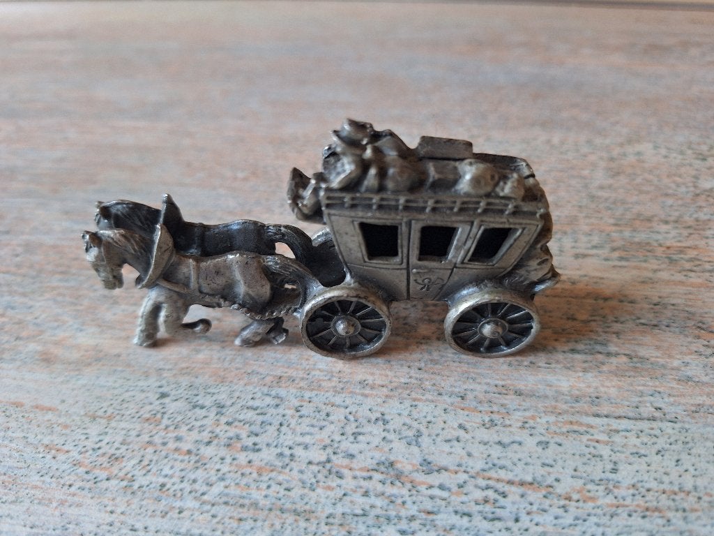 Vintage Tinnen Postkoets Beeldje met Twee Paarden, Ophalen