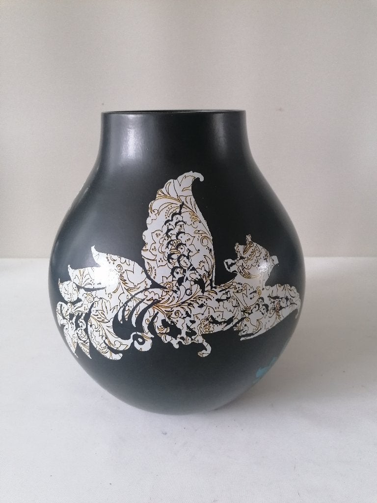 Vintage IKEA PS Jonsberg vaas - Zwart met decoratie, Ophalen of Verzenden