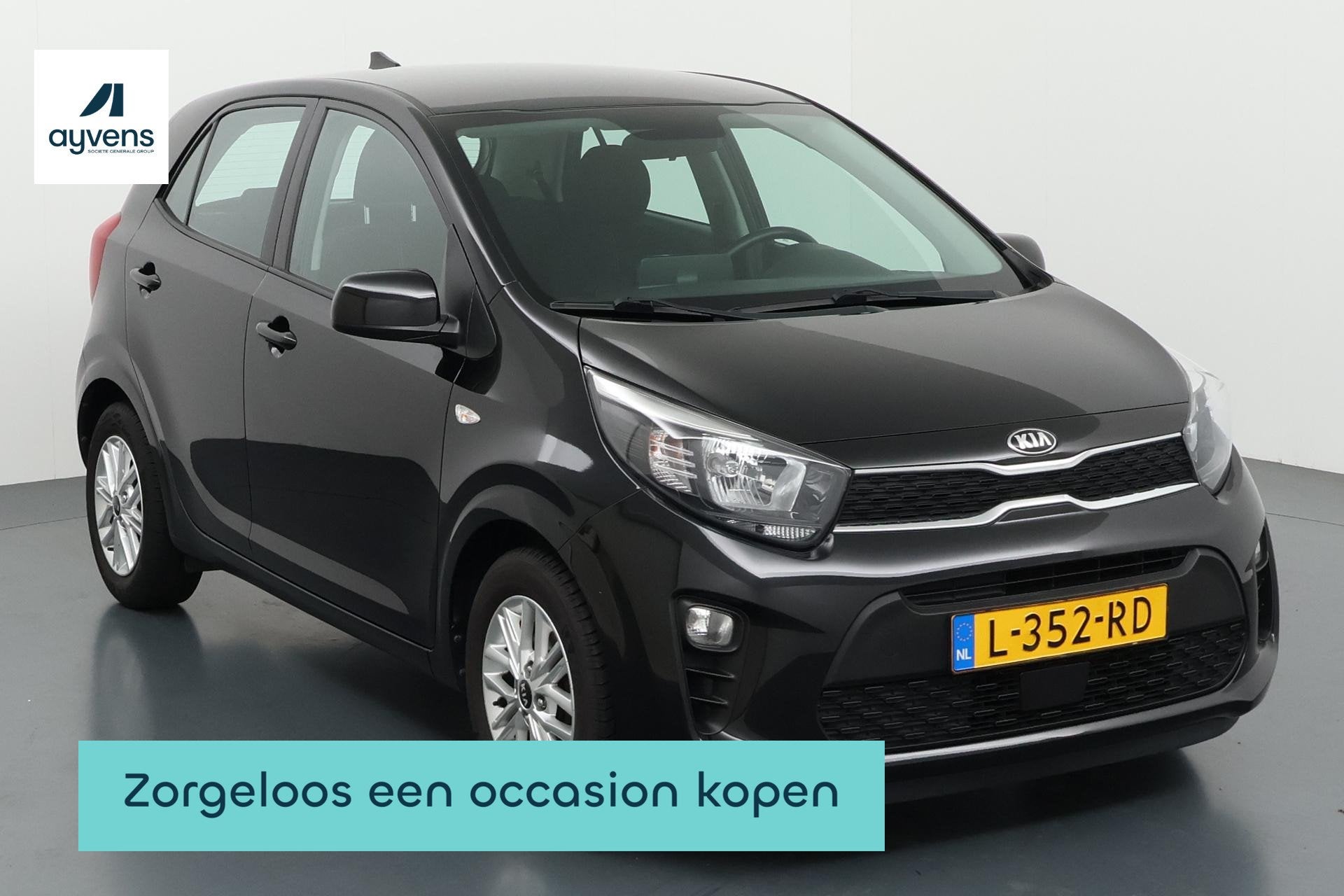 Kia Picanto 1.0 DPi DynamicLine Stijlvol in het zwart en kla, Voorwielaandrijving, Stof, Gebruikt, Euro 6