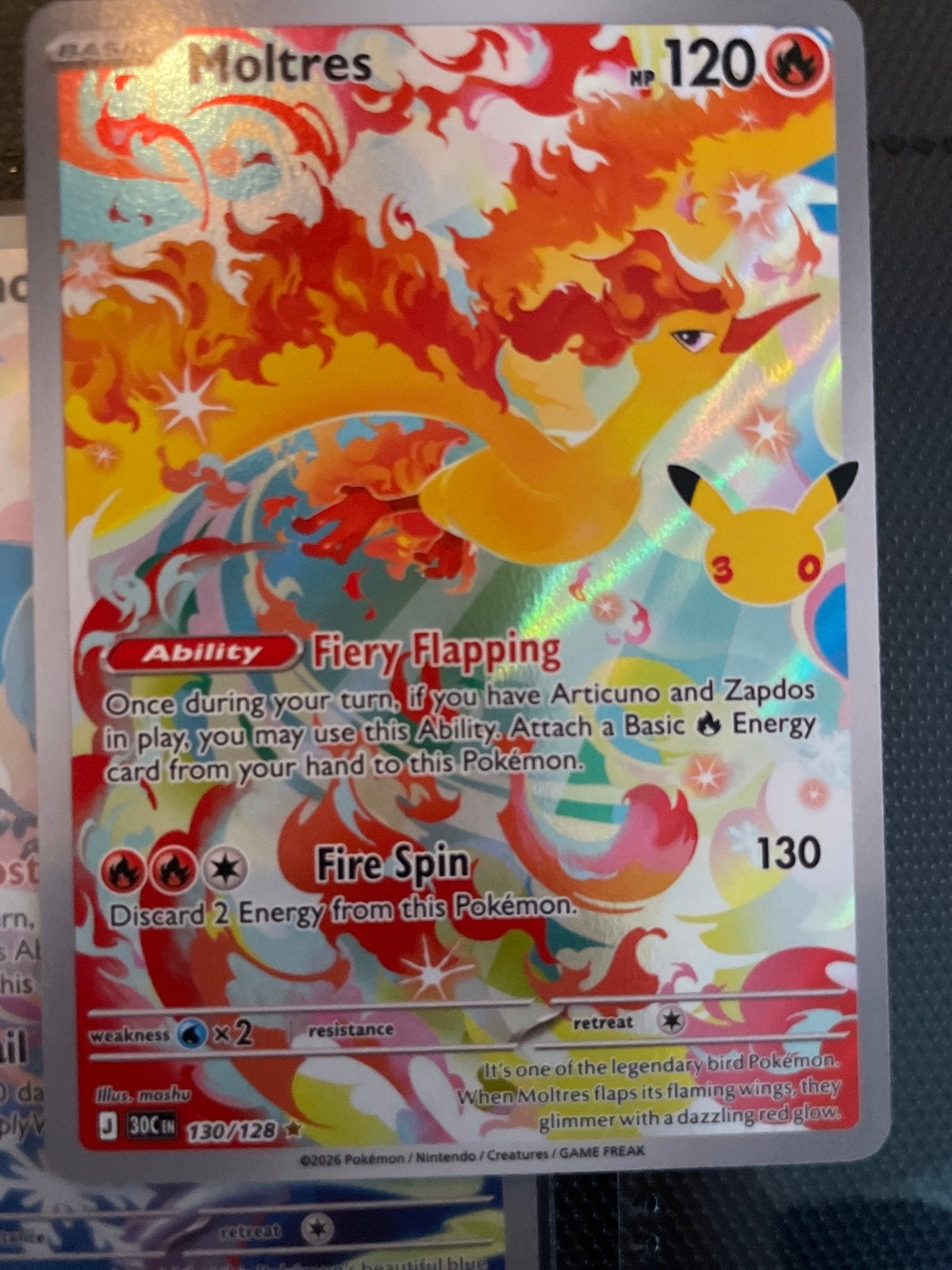 Moltres Pokémon kaart (Celebrations 25th Anniversary), Ophalen of Verzenden, Zo goed als nieuw, Losse kaart, Foil