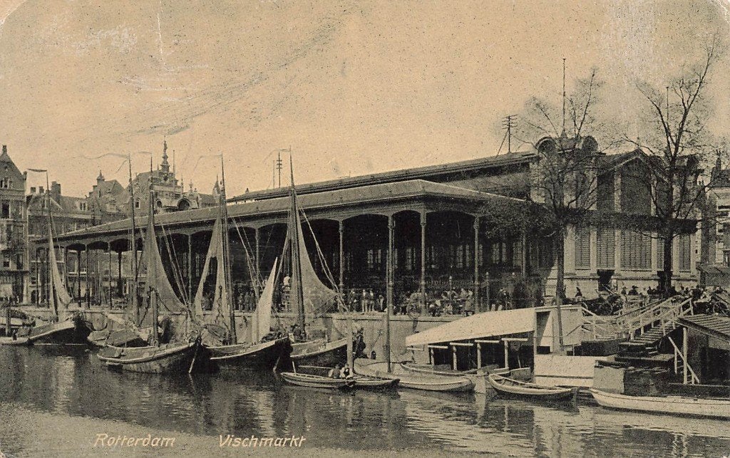 Rotterdam, Vischmarkt, Boten  1907, Ophalen of Verzenden, Voor 1920, Gelopen, Zuid-Holland