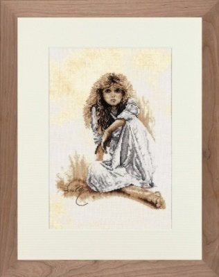 Borduurpakket Sara Moon Seated girl with white dress 34846, ., Nieuw, Ophalen of Verzenden, .