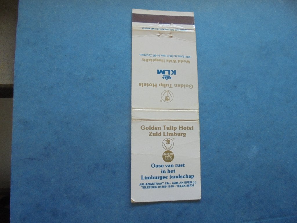 Oud luciferetiket KLM / Golden Tulip Hotel in EPEN Limb., Ophalen of Verzenden, Zo goed als nieuw, Luciferdoosjes of -merken