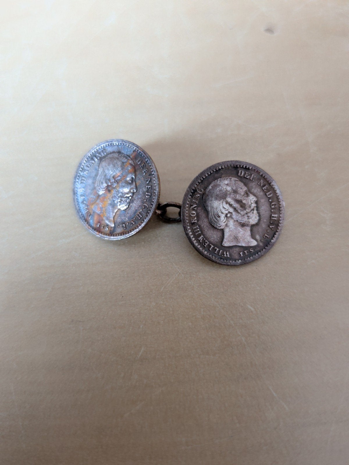 Manchetknopen Willem III - Zilveren munten, Ophalen of Verzenden, Gebruikt, Zilver