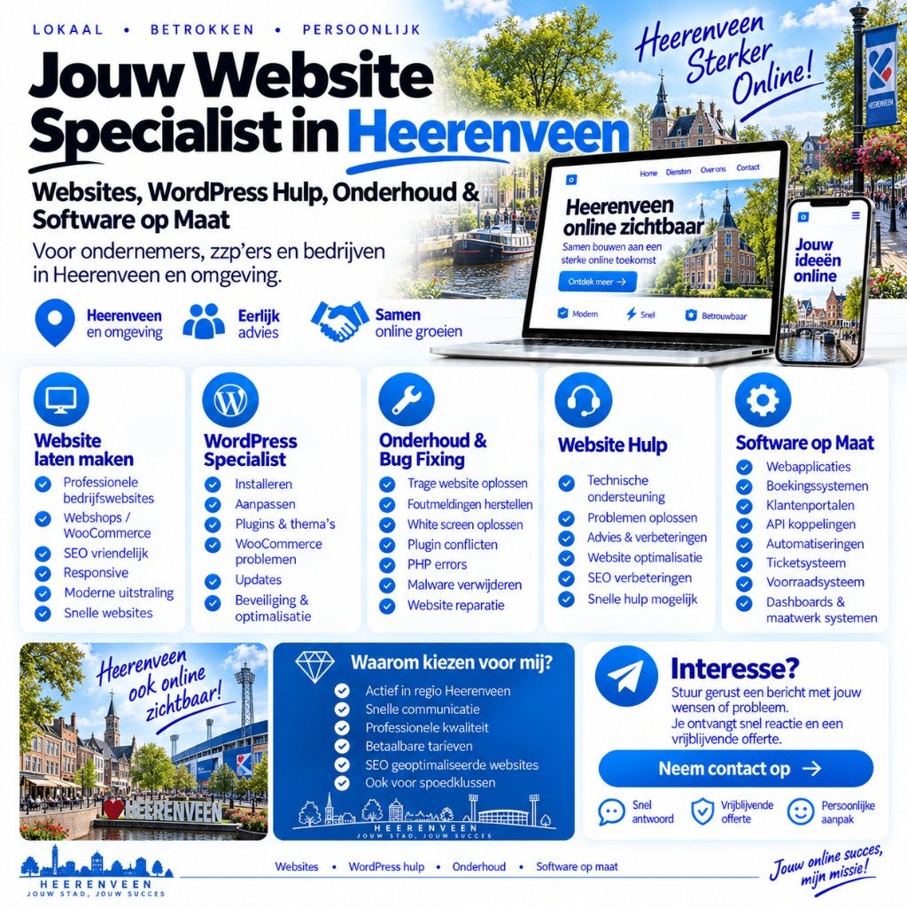 Website Laten Maken & WordPress Hulp Heerenveen, Vacatures, Vanaf 3 jaar, Geschikt als bijbaan, Freelance of Uitzendbasis, 33 - 40 uur