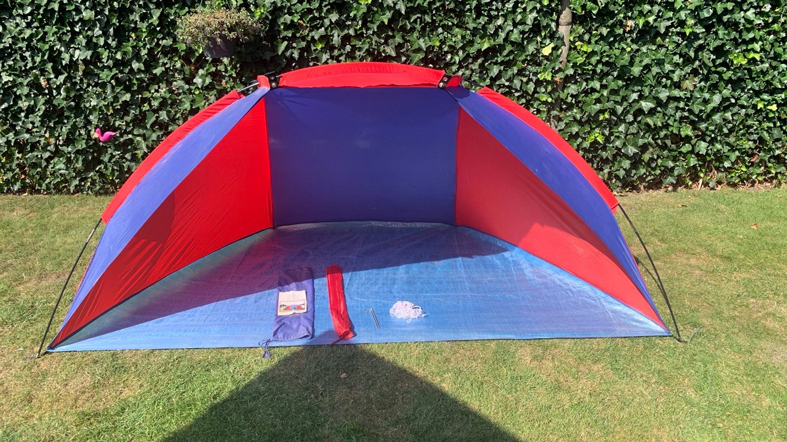 Strandtentje blauw rood - Bescherming en beschutting, Caravans en Kamperen, Ophalen of Verzenden, Gebruikt