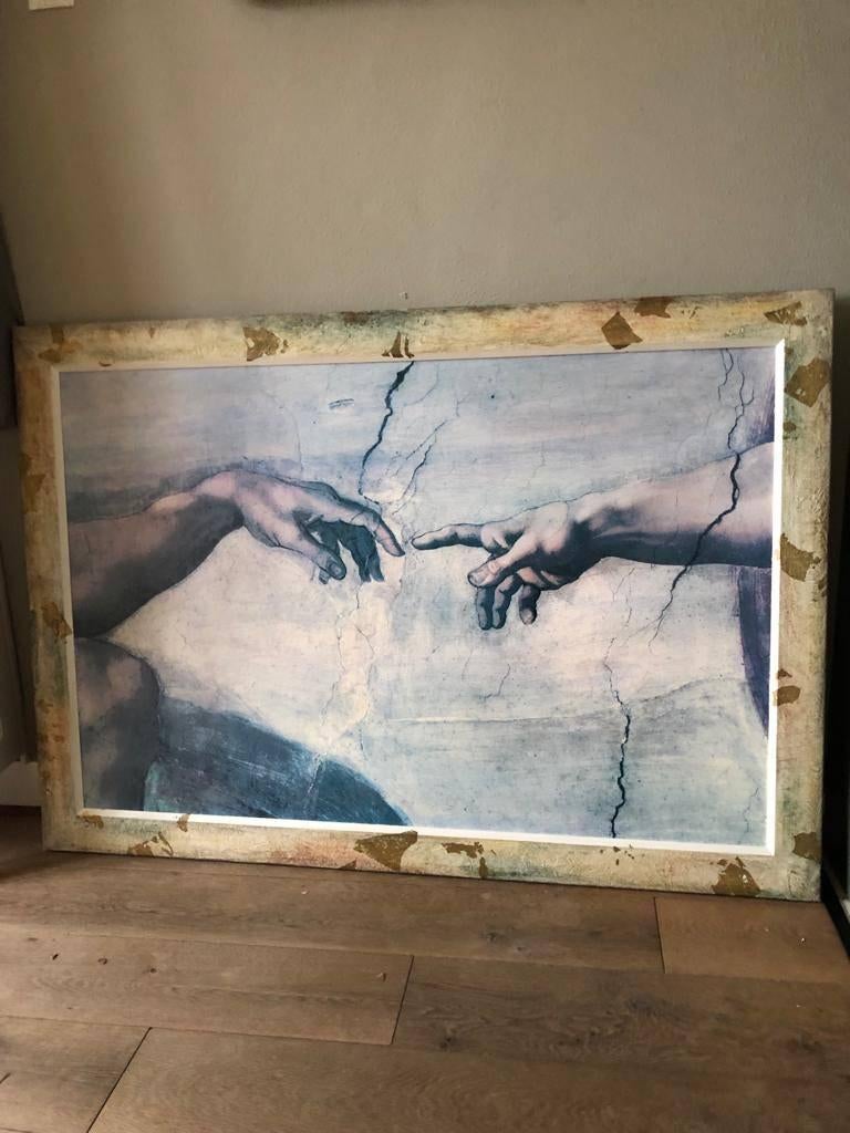 Groot schilderij "Creation of Adam" Michelangelo stijl, Ophalen, 125 cm of meer, Zo goed als nieuw, Schilderij