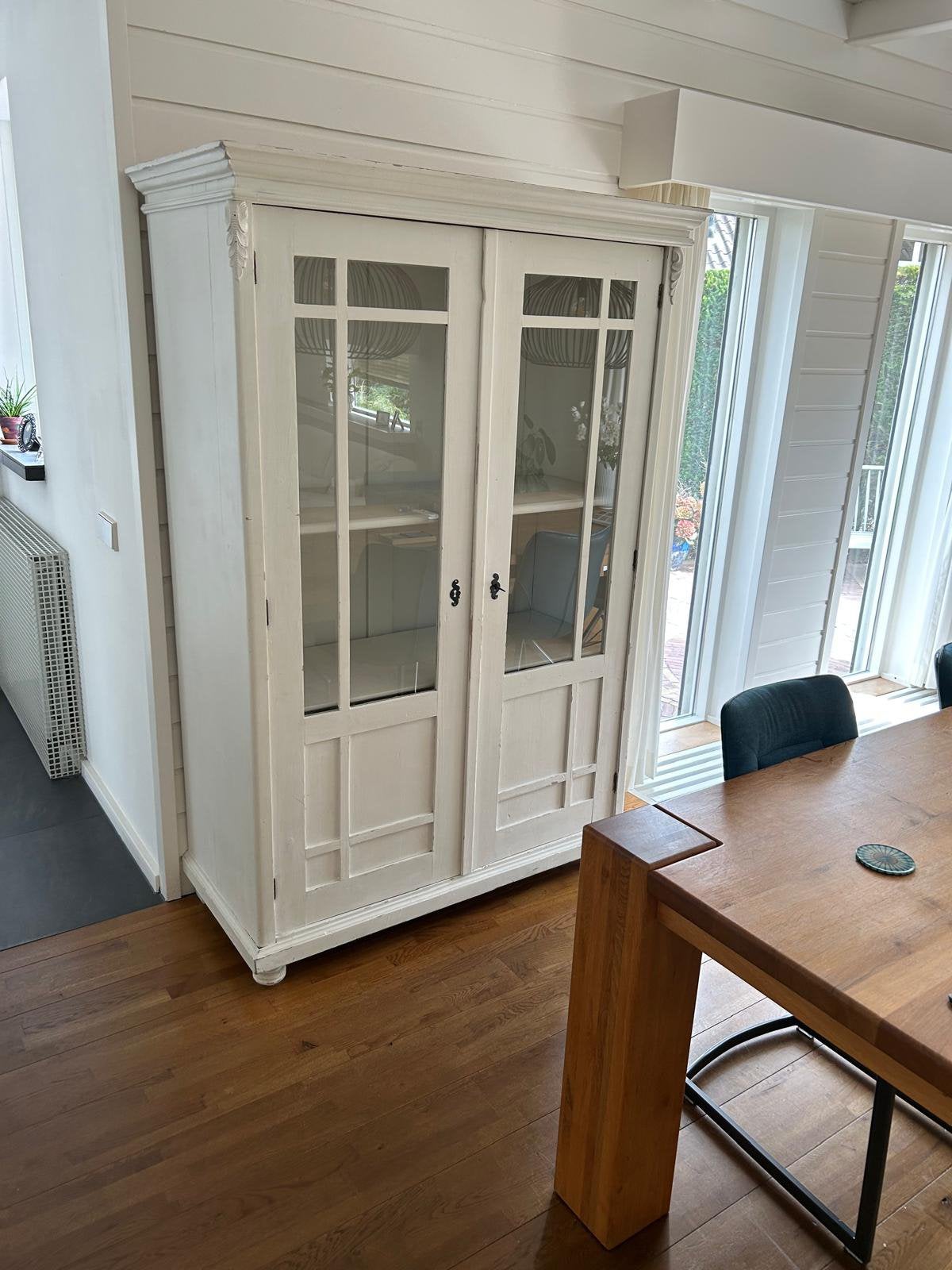 Houten vitrinekast (wit), Huis en Inrichting, Ophalen, Met plank(en), Gebruikt, 100 tot 150 cm