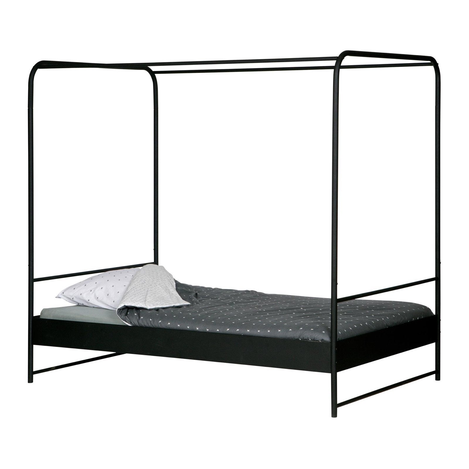 Vt Wonen Bunk Hemelbed * Metaal * 90x200, Huis en Inrichting, Slaapkamer | Bedden, 90 cm, Eenpersoons, Zwart, Nieuw
