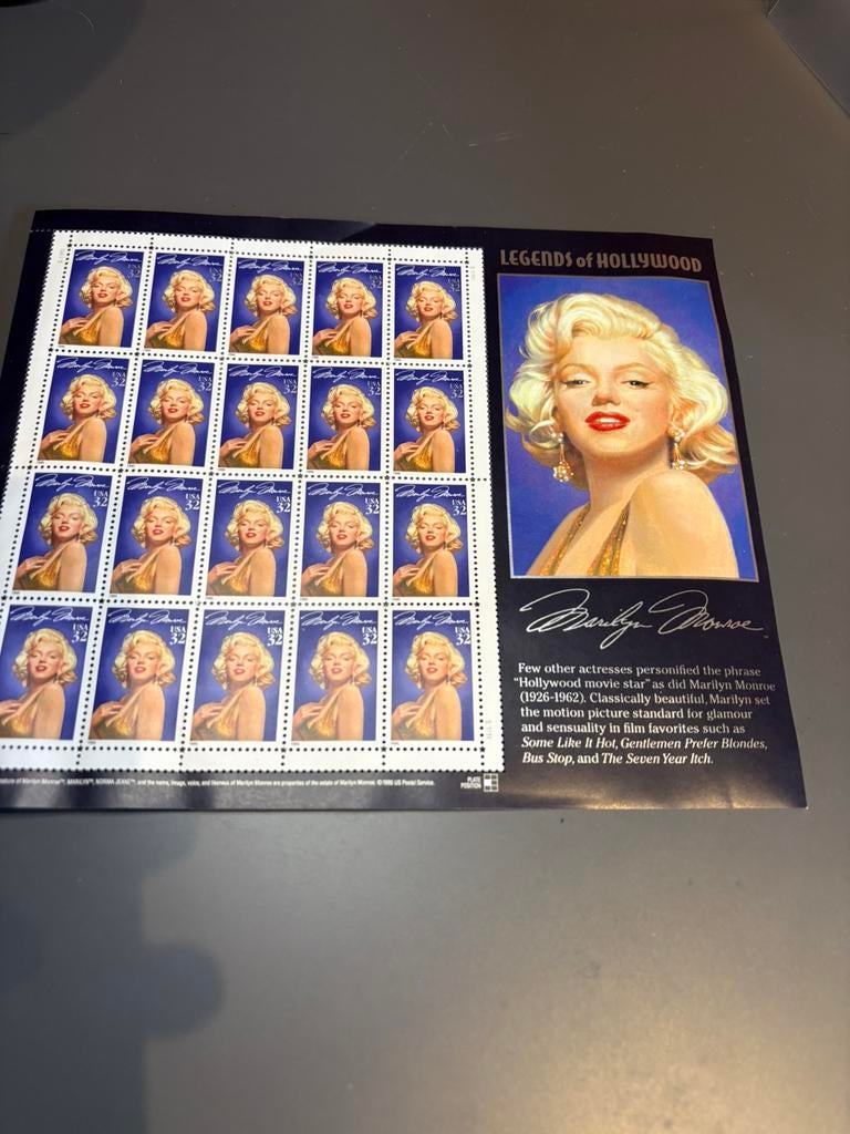 Marilyn Monroe postzegelvel USA 1995 – Legends of Hollywood, Postzegels en Munten, Ophalen, Noord-Amerika