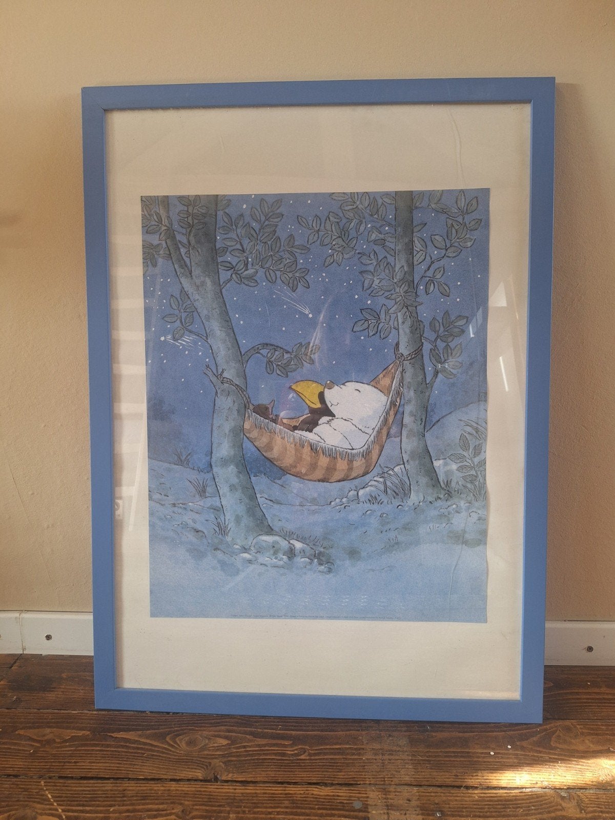 Ikea houten wissellijst blauw met schattige poster 80x60 cm, Ophalen, Gebruikt, Blauw, Posterlijst