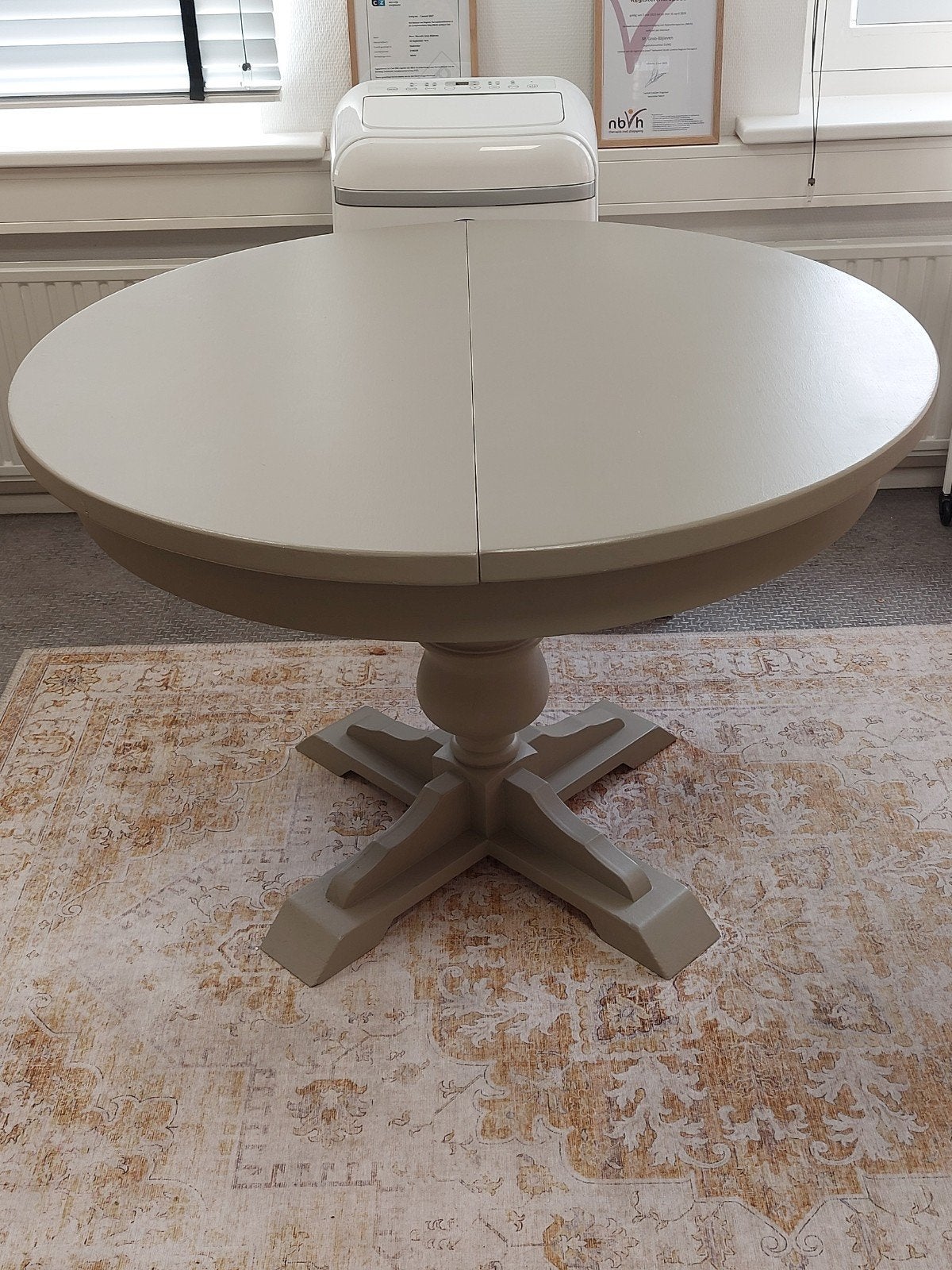 Klassieke ronde tafel in een nieuw jasje 110cm/ 110x145, Ophalen, Gebruikt, Rond, 75 – 100