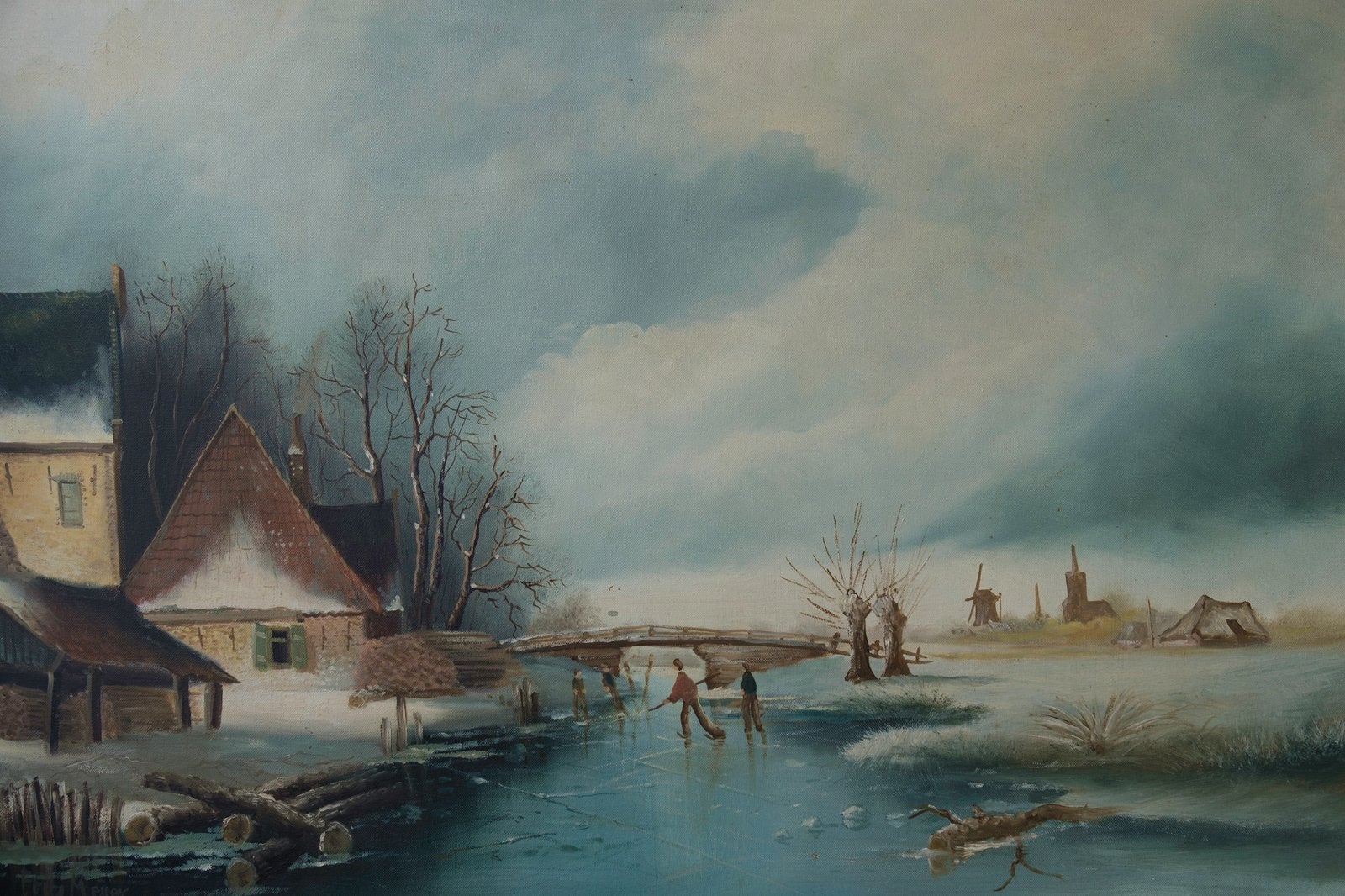Painting "Dutch Winter Landscape with Skaters"  Frits Meijer, Ophalen of Verzenden