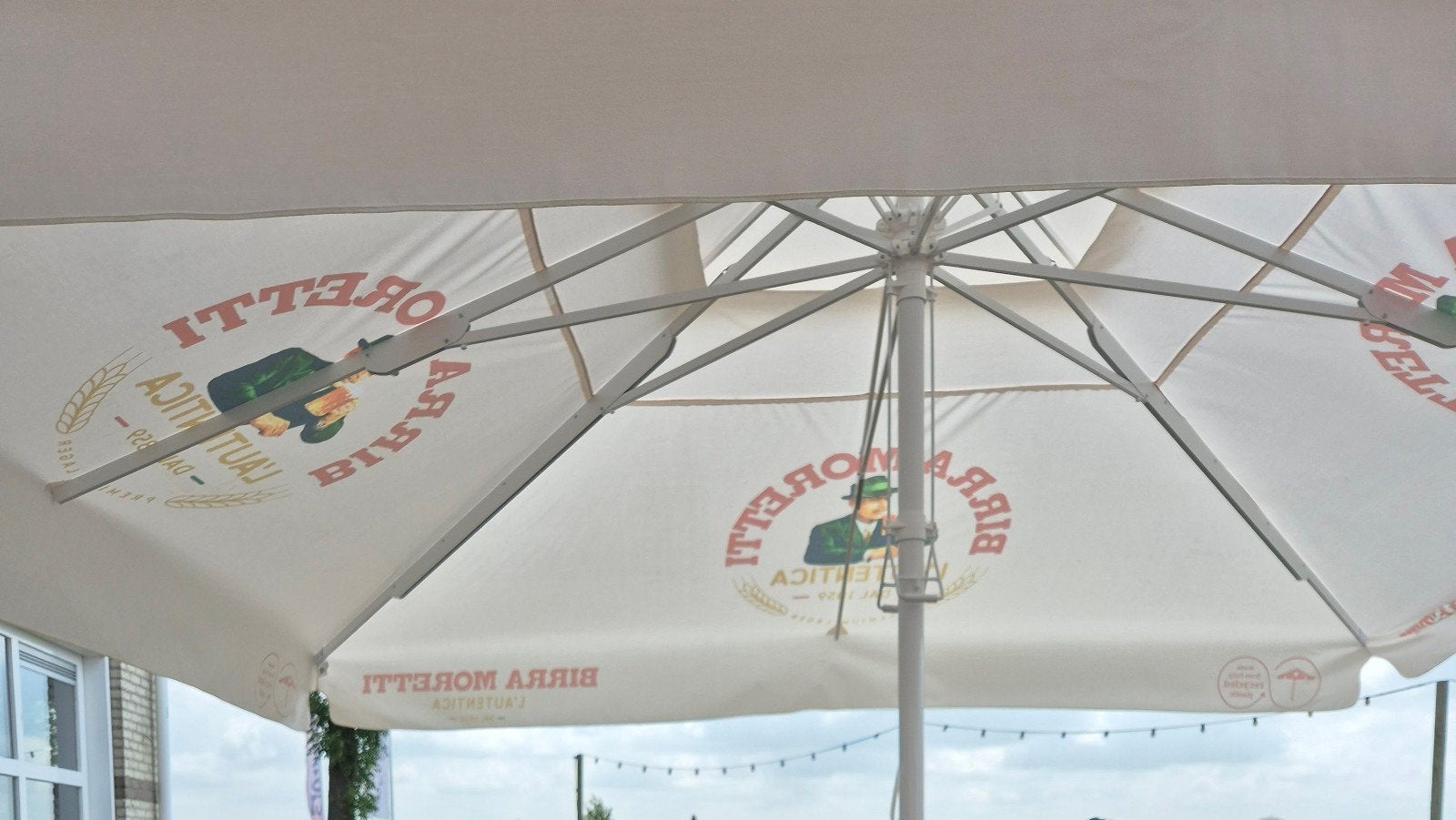 3 x nieuwe terras parasols Birra Moretti wit 5x5, Ophalen, Nieuw, Waterdicht, Stokparasol