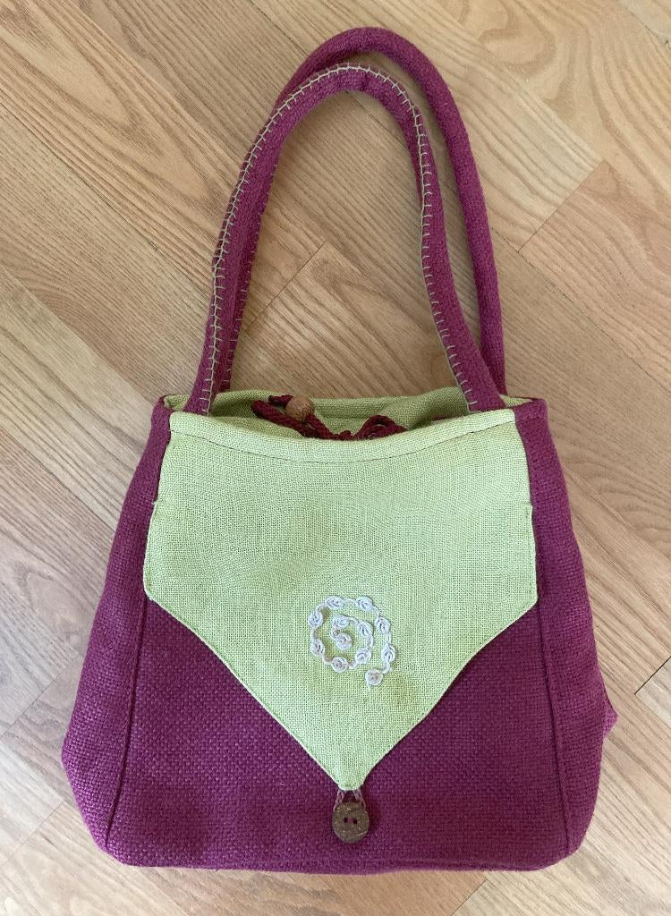 Handtas stof paars groen, Ophalen of Verzenden, Zo goed als nieuw, Paars, Handtas
