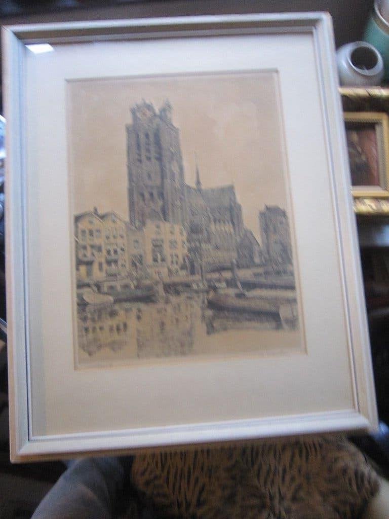 Byz. Ets""Ontdekking ""Dordrecht Marianne FRANKEN,,1884/1945, Ophalen of Verzenden, Architectuur, Ets, 1900 - 1949
